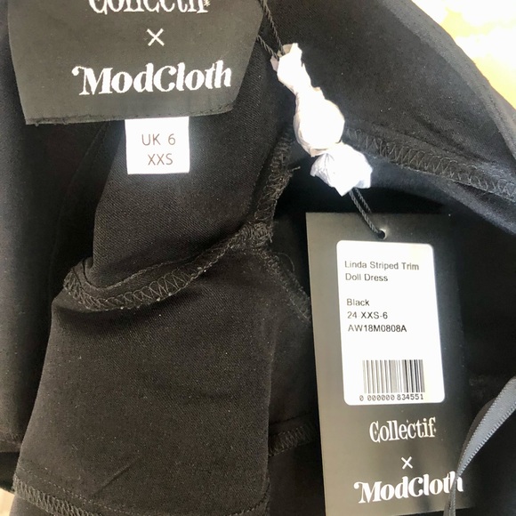 Tea length 50s style dress with striped belt/cuffs - Picture 3 of 4